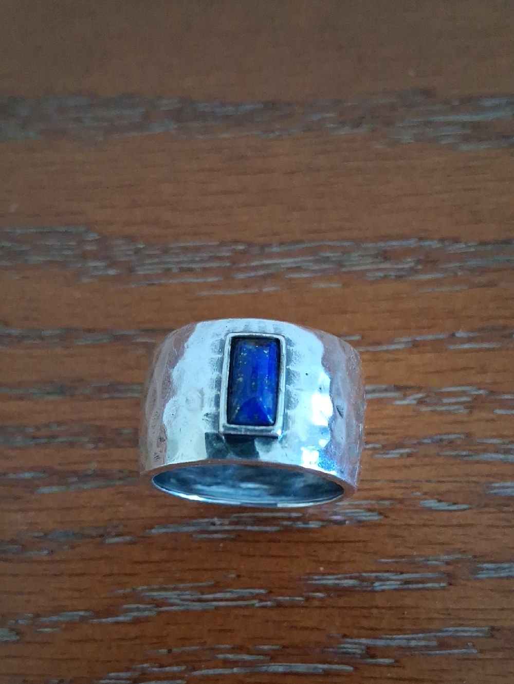 Silpada Wide Hammered Strrlong Silver Ring with Rectangular Blue Lapis Stone